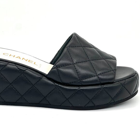 CHANEL 24P Quilted Leather Open Toe Wedge Heel Mule Slide Platform Sandal - Picture 8 of 15